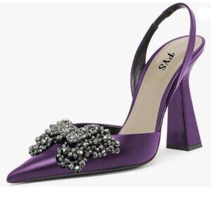 FYS Women Elegant Slip on Pointed Toe Slingback ,Pumps Butterfly ,Purple Shoes